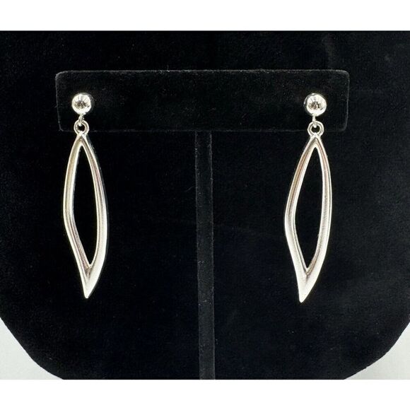 Sterling Silver 925 Long Abstract Oval Dangle Drop Lightweight Post Earrings - Picture 1 of 6